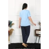 Kadın Büyük Beden Mavi Pijama Takımı