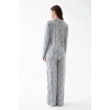 Kadın Gri Desenli Düğmeli Pamuklu Pijama Takımı