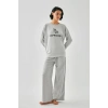 Kadın Gri Oğlak Burcu Oversize 2 İplik Eşofman Ev Giyim Takımı