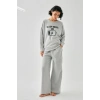 Kadın Gri Sleep Mode ON Oversize 2 İplik Eşofman Ev Giyim Takımı