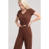 Kadın Kahve Yumuşak Dokulu Minimal V Yaka Üst Basic Günlük Şık Bluz