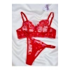 Kadın  Kalpli Kırmızı Dantelli Balenli  Sütyen Külot Takım
