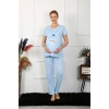 Kadın Kısa Kol Hamile Lohusa Pijama Takımı Mavi