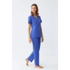 Kadın Kısa Kol Pamuk Penye Pijama Takım Saks