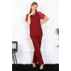 Kadın Kolu Dantelli Penye Pijama Takım Bordo