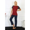 Kadın Kolu Dantelli Penye Pijama Takım Bordo
