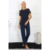 Kadın Kolu Dantelli Penye Pijama Takım Lacivert