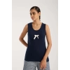 Kadın Lacivert Kurdele Detaylı Çizgili Şortlu Pijama Takımı