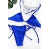 Kadın Mavi Üçgen Bikini Takımı Yandan Bağlamalı Tangalı Canlı Renk Şık Mayo Seti