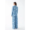 Kadın Mavi Yıldız Desenli Düğmeli Pamuklu Pijama Takımı