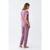 Kadın Mor Patili Tavşan Baskılı Cepli Pijama Takımı