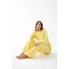 Kadın Oversize Sarı Desenli Pamuklu Kalın Pijama Takımı