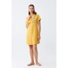 Kadın Pamuk Penye Kısa Kol Düğmeli Sarı Tunik Gecelik
