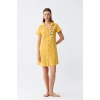 Kadın Pamuk Penye Kısa Kol Düğmeli Sarı Tunik Gecelik