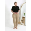 Kadın Pamuklu Büyük Beden Alt Pijama Bej