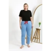 Kadın Pamuklu Büyük Beden Alt Pijama Mavi