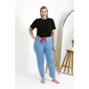 Kadın Pamuklu Büyük Beden Alt Pijama Mavi