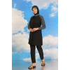 Kadın Pantolonlu Desenli Tam Tesettür Mayo Siyah