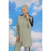 Kadın Pantolonlu Kolu Şeritli Tam Tesettür Mayo Su Yeşili