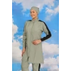 Kadın Pantolonlu Kolu Şeritli Tam Tesettür Mayo Su Yeşili