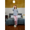 Kadın Penye Uzun Kol Pijama Takım Gri