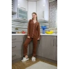 Kadın Penye Uzun Kol Pijama Takım Kahve
