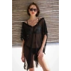 Kadın Püsküllü Tunik Pareo Plaj Elbisesi Siyah