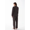 Kadın Siyah Düğmeli Kalp Desenli Pamuklu Pijama Takımı