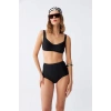 Kadın Siyah Pedli Kare Yaka Yüksek Bel Bikini Takımı