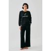 Kadın Siyah Yay Burcu Oversize 2 İplik Eşofman Ev Giyim Takımı