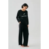 Kadın Siyah Yay Burcu Oversize 2 İplik Eşofman Ev Giyim Takımı