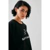Kadın Siyah Yay Burcu Oversize 2 İplik Eşofman Ev Giyim Takımı