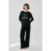 Kadın Siyah Yengeç Burcu Oversize 2 İplik Eşofman Ev Giyim Takımı