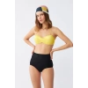 Kadın Straplez Sarı Yüksek Bel Bikini Takımı