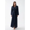 Kadın Uzun Lacivert Saten Sabahlık