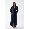 Kadın Uzun Lacivert Saten Sabahlık