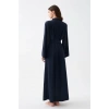 Kadın Uzun Lacivert Saten Sabahlık