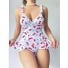 Kadın Vişne Desenli Dantel İşlemeli Şık Body
