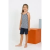 Kız Çocuk İp Askılı Şortlu Penye Lacivert Pijama Takım