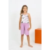 Kız Çocuk İp Askılı Şortlu Penye Lila Pijama Takım
