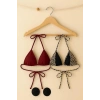 Leopar Desenli ve Bordo 2’li Üçgen Bikini Üstü Seti Bağlamalı Minimal Kesim Kadın Mayo Üstü