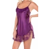 Mor Saten Mini Gecelik Zarif Kadın Gece Elbisesi