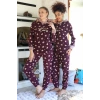 Polar Kadın Kapşonlu Pijama Takımı Bordo