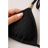 Siyah Pedli Üçgen Bikini Üstü Halter Bağlamalı Aksesuarlı Esnek Kumaş Kadın Mayo Üstü