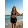 Siyah Şortlu Bağlamalı Bikini Takımı Üçgen Kesim Ayarlanabilir Esnek Kumaş Kadın Mayo Seti