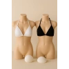 Siyah ve Beyaz 2’li Üçgen Bikini Üstü Seti Bağlamalı Minimal Kesim Esnek Kadın Mayo Üstü
