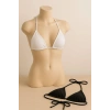 Siyah ve Beyaz 2’li Üçgen Bikini Üstü Seti Bağlamalı Minimal Kesim Esnek Kadın Mayo Üstü