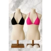 Siyah ve Fuşya Detaylı Üçgen Bikini Üstü Bağlamalı Kadın Mayo Üstü 2li