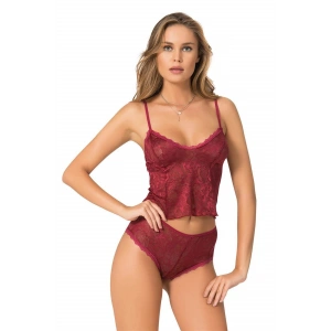 Bordo Jakarlı Babydoll Şort Takımı Zarif Kadın Gece Giyim