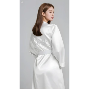 Ekru Saten Bride Sabahlık Zarif Kadın Ev Giyim